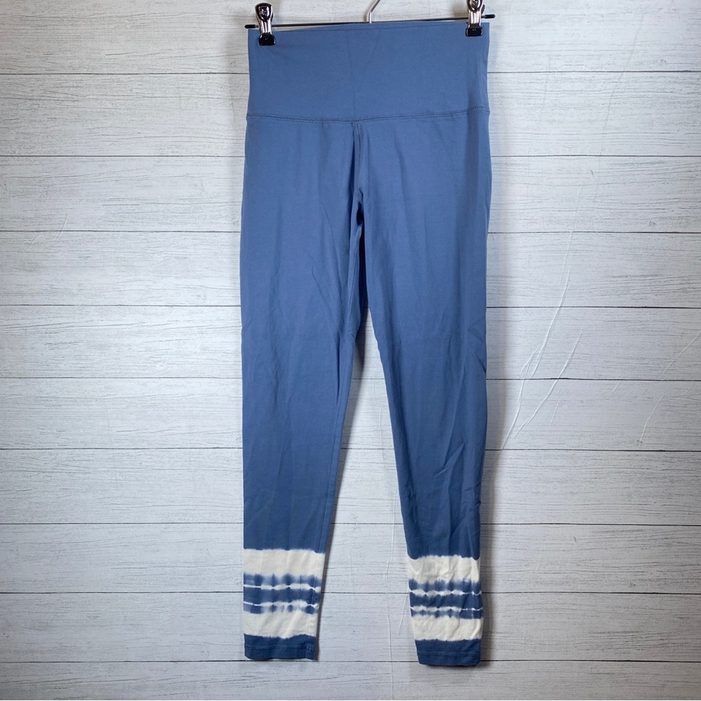 Aerie Chill Play Move Leggings Medium Blue Tie Dye Hem Cotton Stretch Mid Rise
